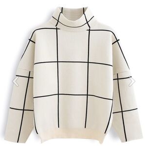 Chicwish Cream Grid Turtleneck Sweater